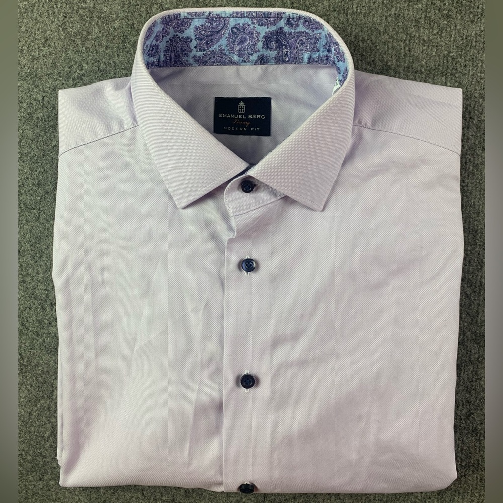 Emanuel Berg Modern Fit Mens 100% Cotton Flip Cuff Dress Shirt Size XL Lavender